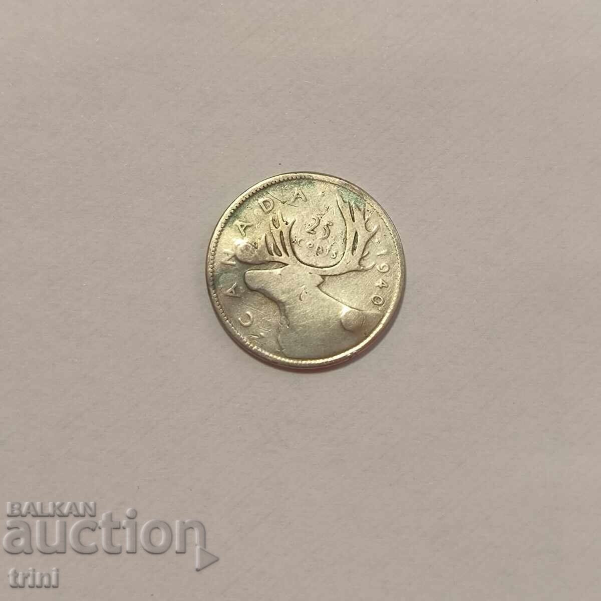 Канада 25 цента 1940 година