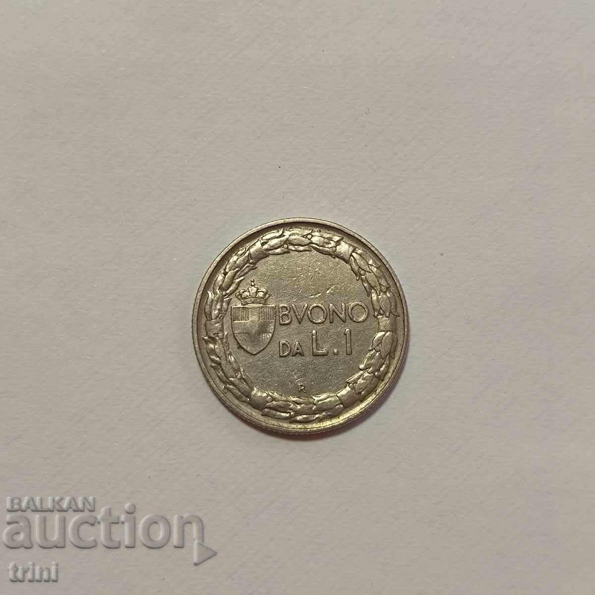 Ιταλία 1 λίρα 1922 με τιμή 6.50 BGN | € 3.32