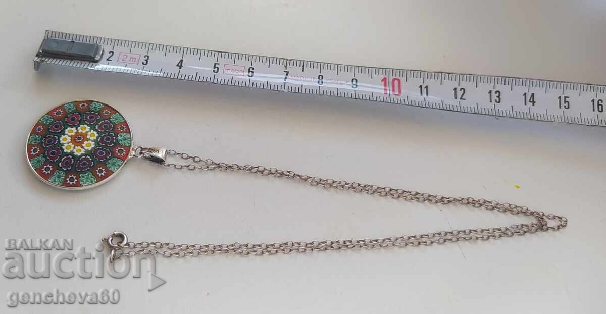 Auction Silver necklace with Murano pendant/markings Auction Silver necklace with Murano pendant/markings