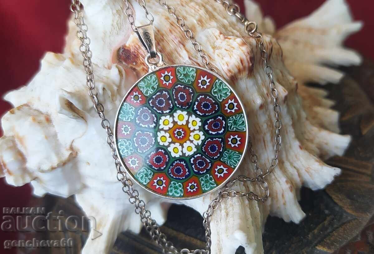 Silver necklace with Murano pendant/markings - 6 Silver necklace with Murano pendant/markings - 6