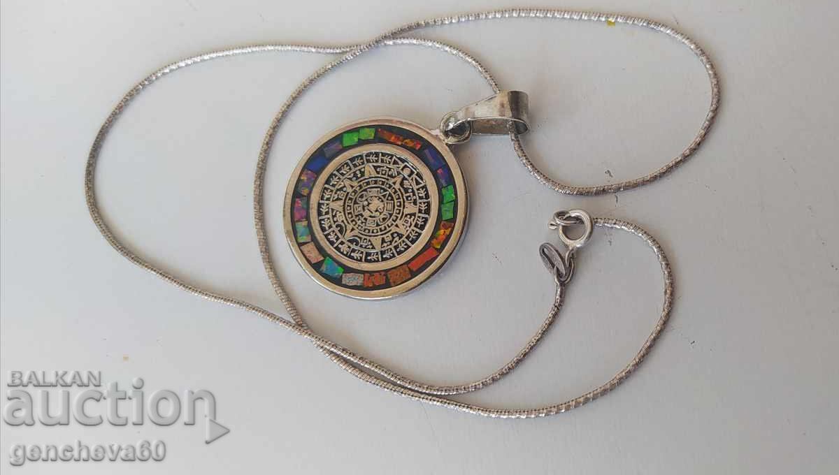 Auction  Rare!!! Necklace 925 pendant with Mayan calendar