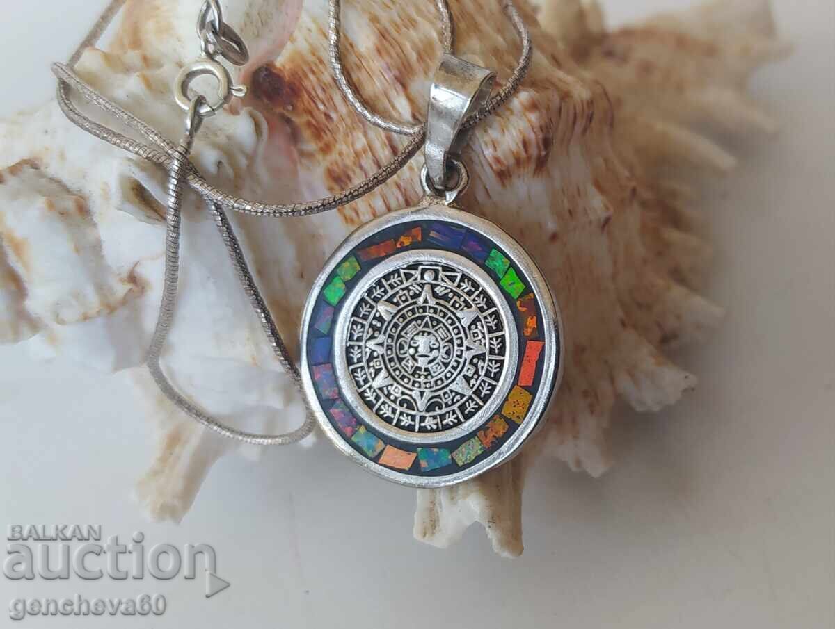 Rare!!! Necklace 925 pendant with Mayan calendar - 5