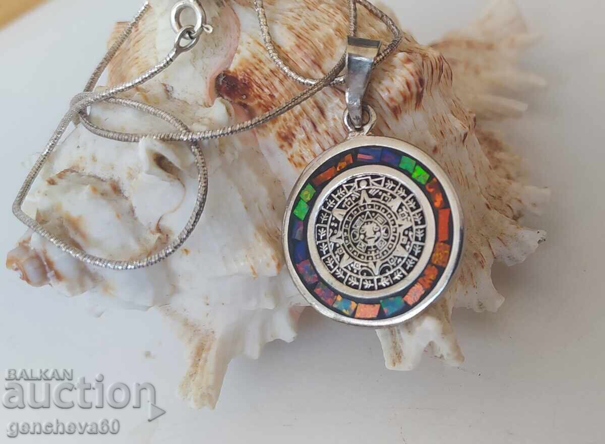 Rare!!! Necklace 925 pendant with Mayan calendar - 6