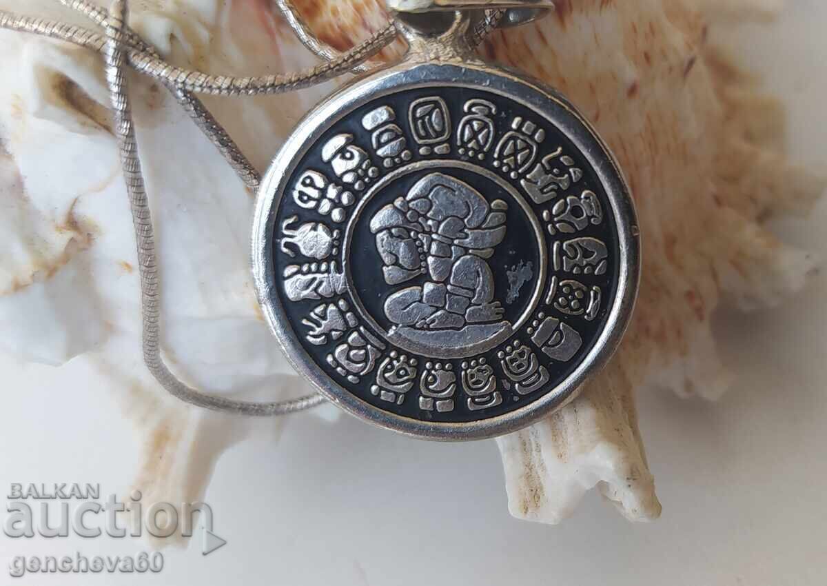 Rare!!! Necklace 925 pendant with Mayan calendar