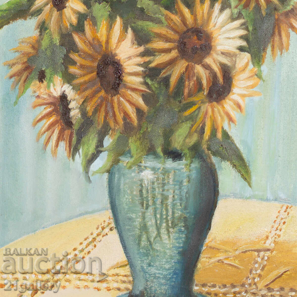Old oil painting, still life with sunflowers - 6