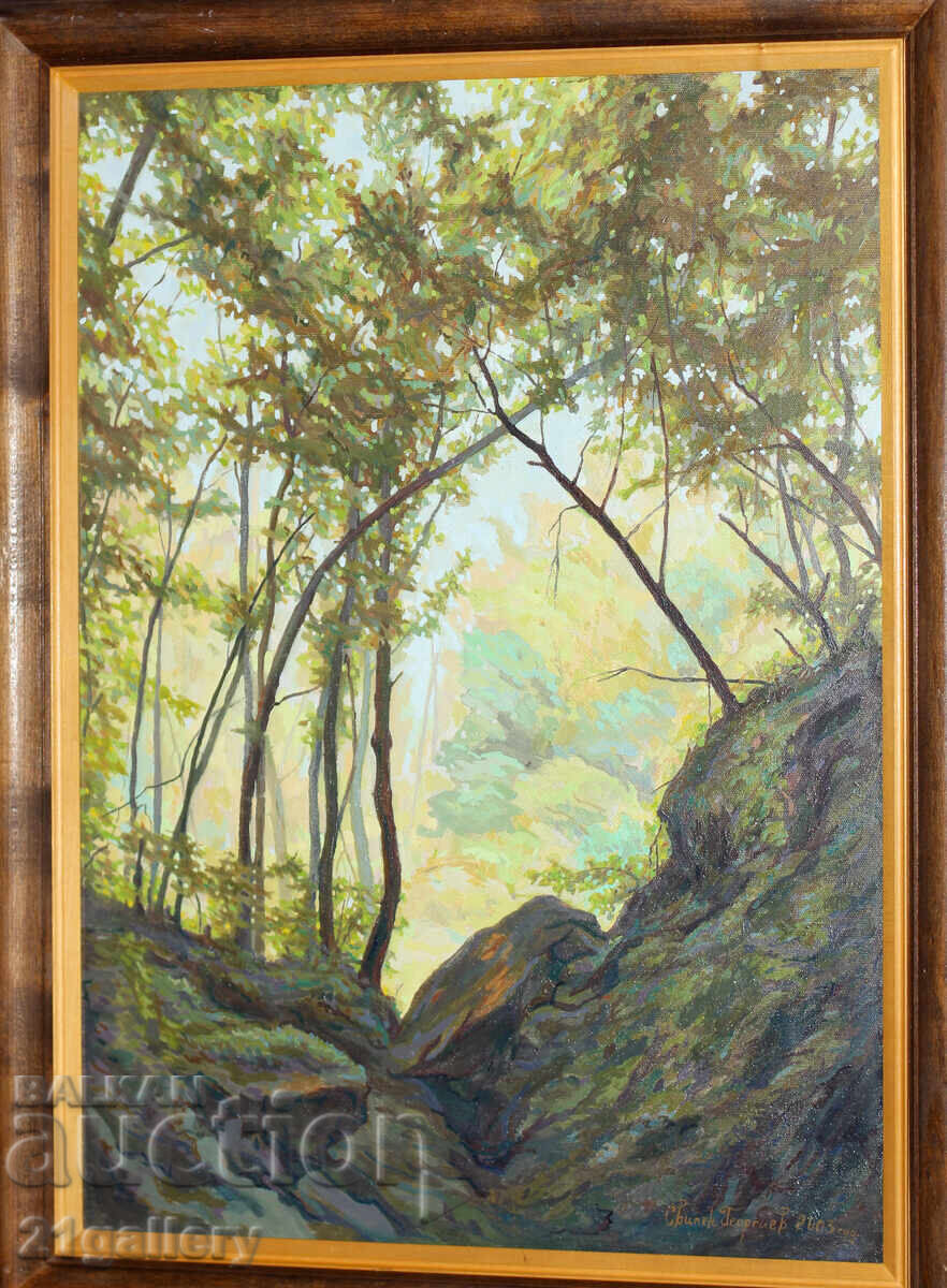 Oil painting, forest landscape 2003, signed with price 500.00 BGN | € 255.65