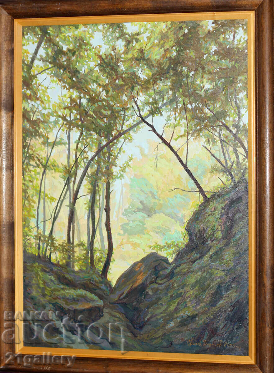 Pictură de Svilen Georgiev, ulei pe pânză, peisaj forestier