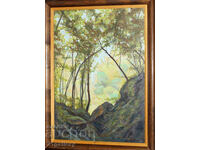 Tablou ulei, peisaj forestier 2003, semnat