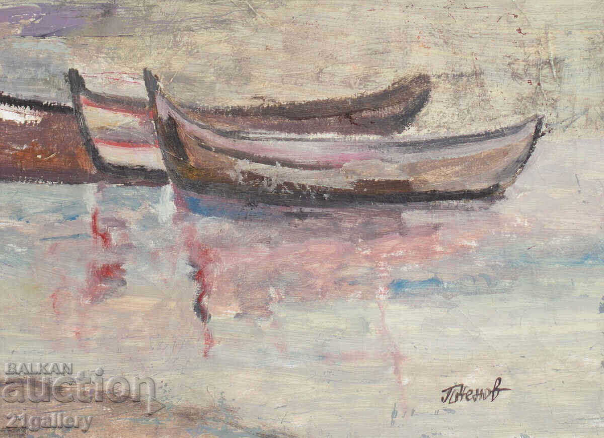 Peter Nenov, painting, oil paints, seascape with boats - 5