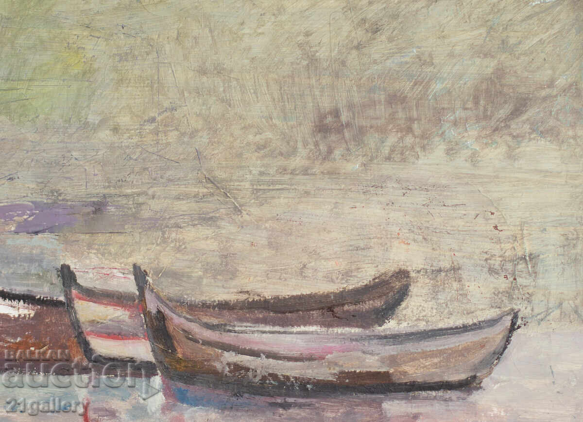 Peter Nenov, painting, oil paints, seascape with boats - 6