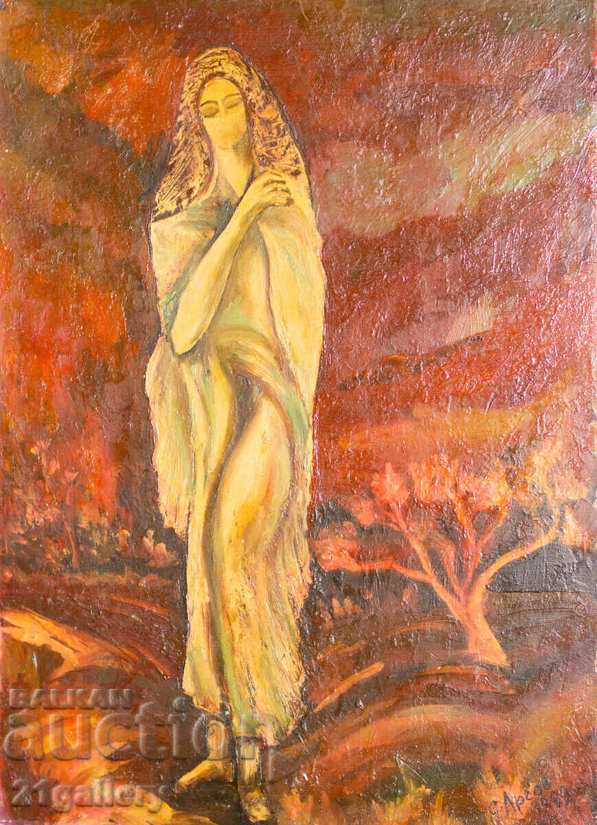 Painting, oil paints, figurative composition, woman