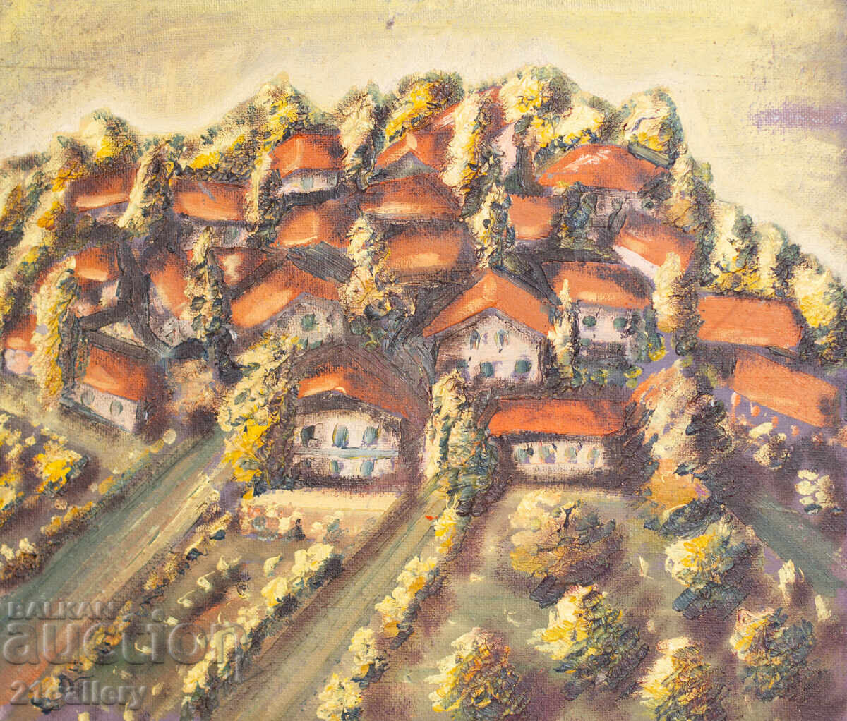 Landscape with houses oil painting with price 380.00 BGN | € 194.29