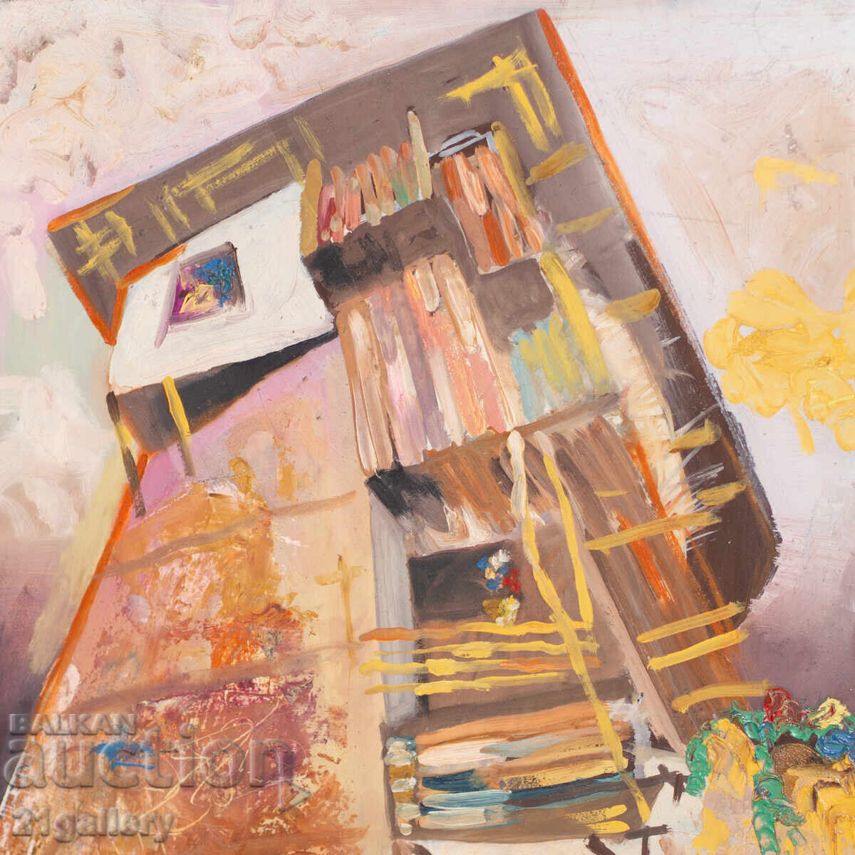 Παράδοση Τοπίο με σπίτι ελαιογραφία