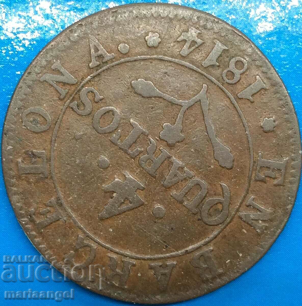 Delivery of Jose Napoleon 4 Quarters 1814 Spain Barcelona - rare year