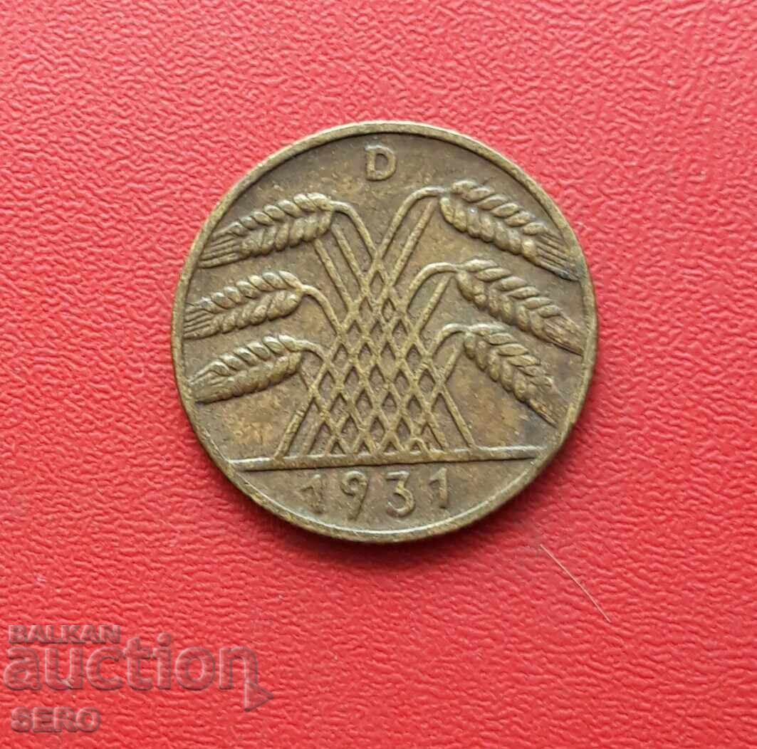 Германия-10 пфенига 1931 D-Мюнхен-рядка с цена 18.01 лв. | € 9.21