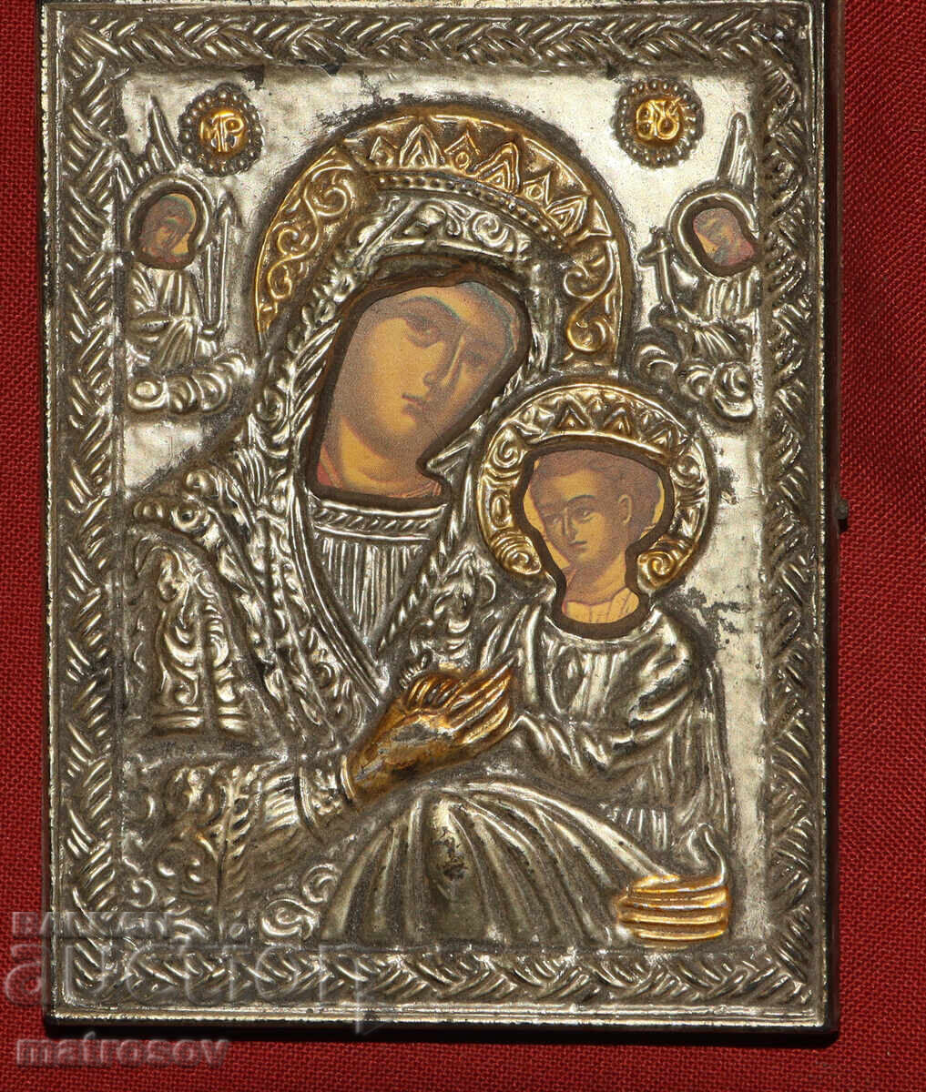 Licitație Icoană, ferecături metalice, litografie, Maica Domnului cu Pruncul