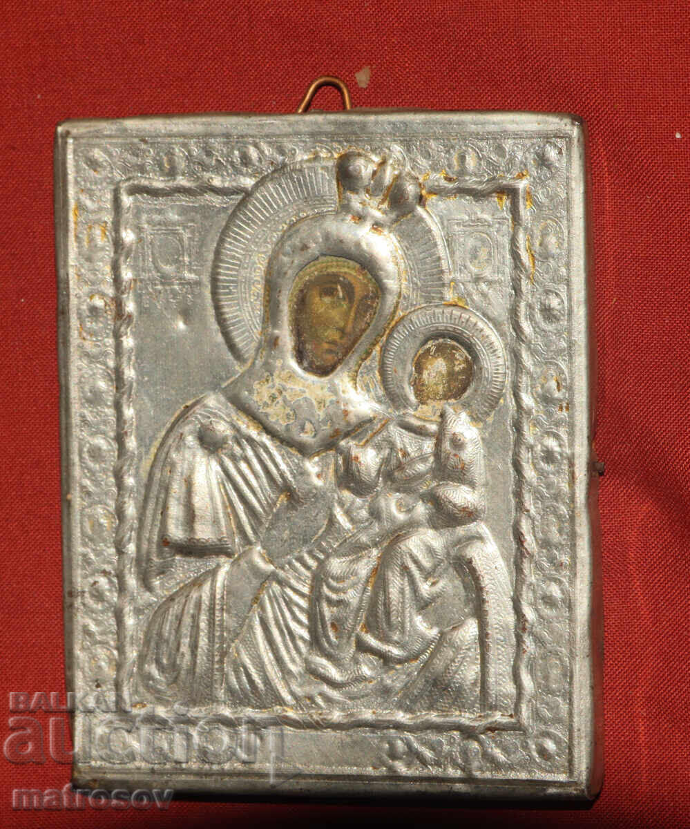 Licitație Icoană, ferecături metalice, litografie, Maica Domnului cu Pruncul