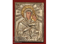 Icoană, ferecături metalice, litografie, Maica Domnului cu Pruncul