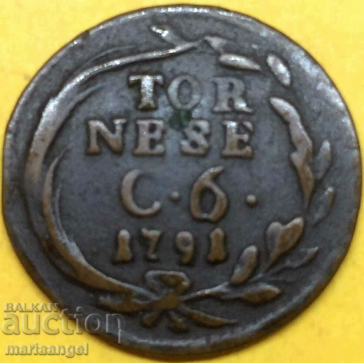 Δημοπρασία Νάπολη Tornesi da 6 Cavalli 1791 Ιταλία Ferdinando IV