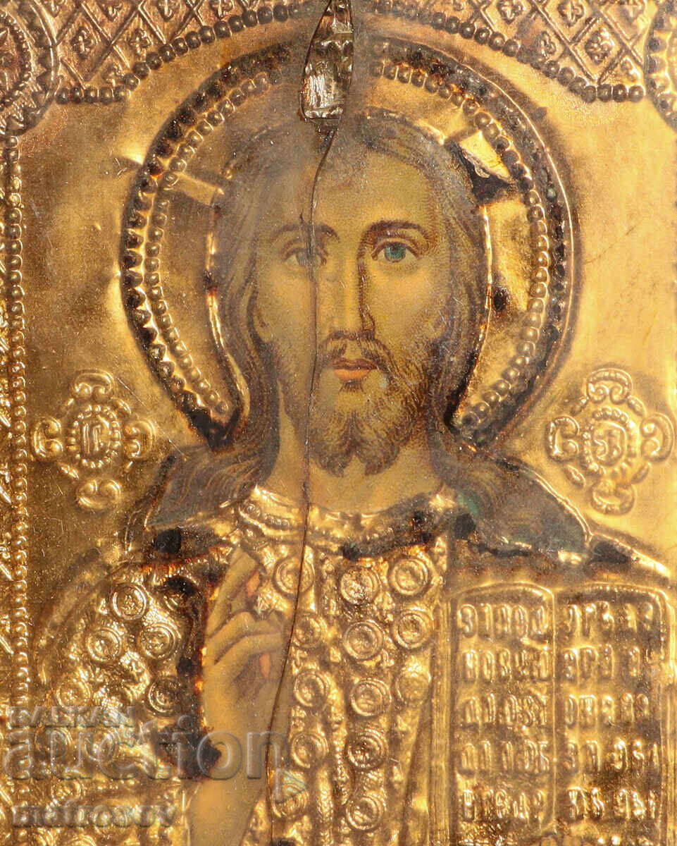 Livrarea Icoană veche, montură metalică, Iisus Hristos Pantocrator