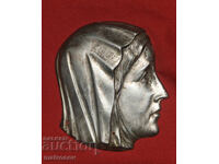 Sculptură metalică, basorelief, Sfânta Fecioară Maria