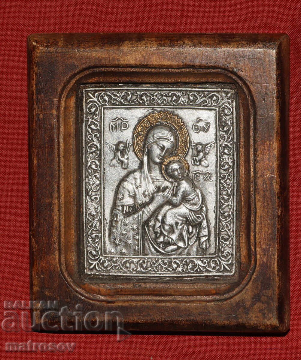 Handmade metal icon, Virgin Mary and Child