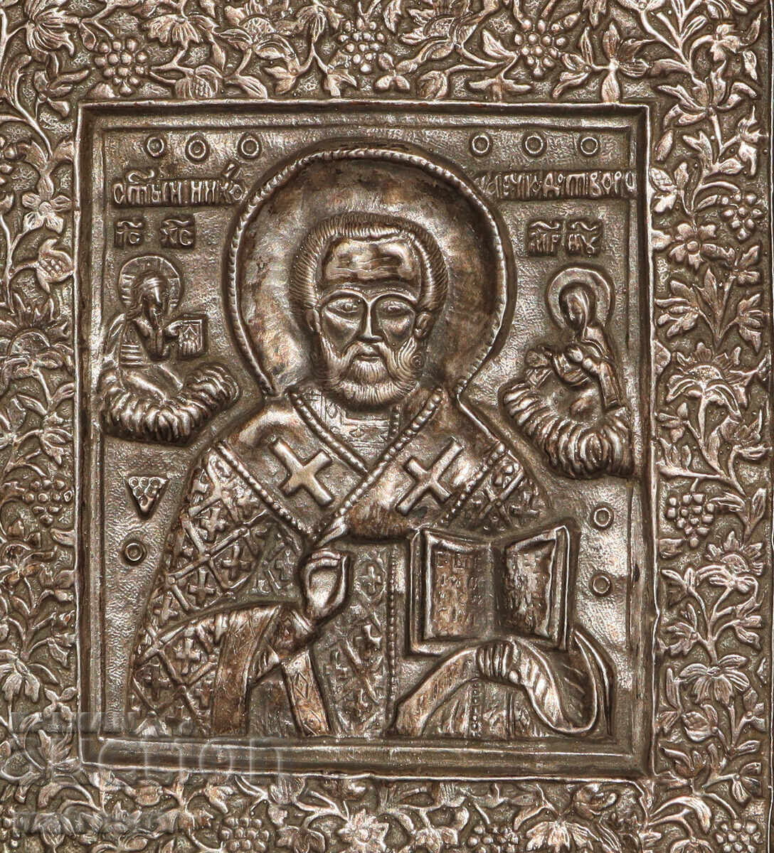 Доставка на Ръчно изработена посребрена икона,  Свети Николай