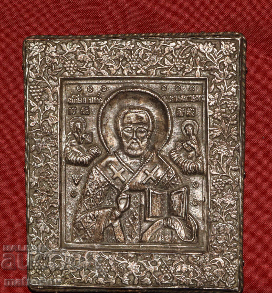 Ръчно изработена посребрена икона,  Свети Николай