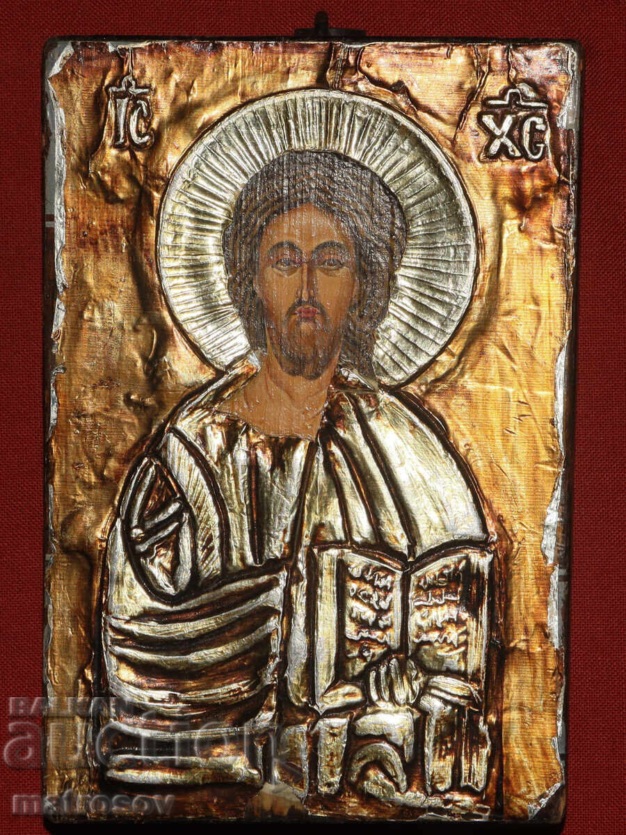 Аукцион Ръчно рисувана икона с метален обков, Иисус Христос Аукцион Ръчно рисувана икона с метален обков, Иисус Христос