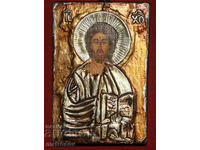 Icoană pictată manual cu ramă metalică, Iisus Hristos