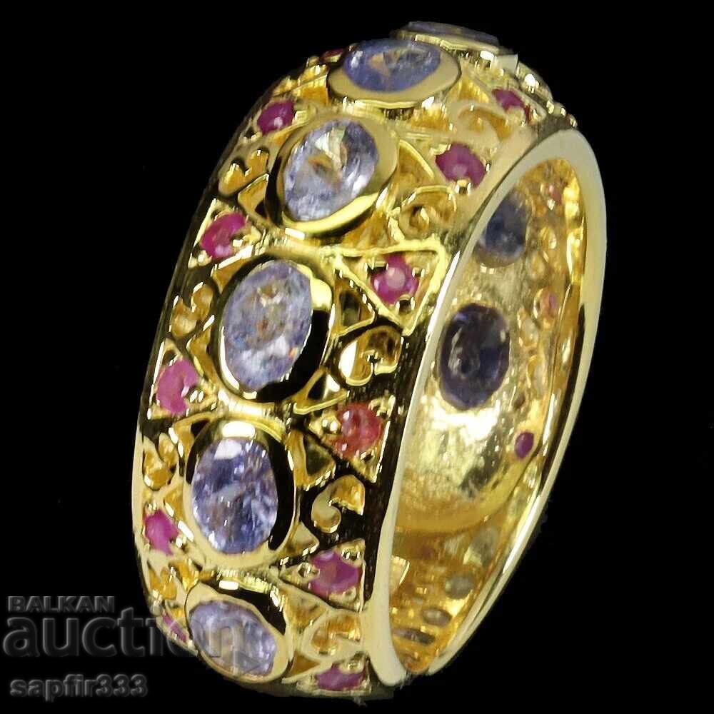 LUXURY RING WITH NATURAL TANZANITES AND RUBIES with price 388.00 BGN | € 198.38
