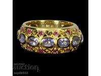 LUXURY RING WITH NATURAL TANZANITES AND RUBIES