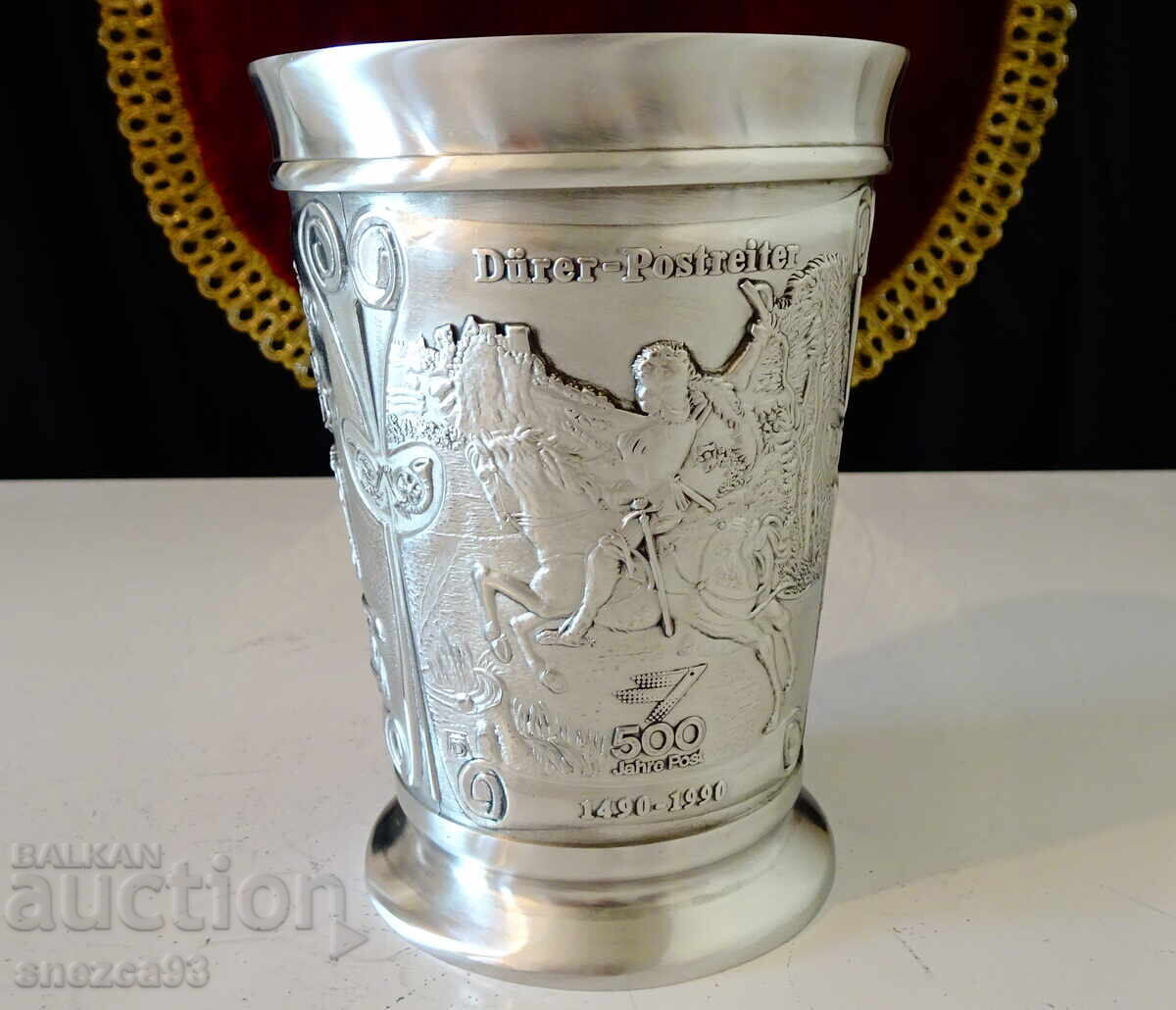 Cană de cositor, halbă 300 ml, telefoane vechi, călăreț, Dürer Cană de cositor, halbă 300 ml, telefoane vechi, călăreț, Dürer