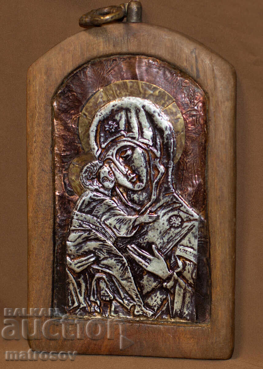 Ръчно изработена медна икона,  Богородица с Младенеца