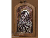 Handmade copper icon, Virgin Mary with the Child