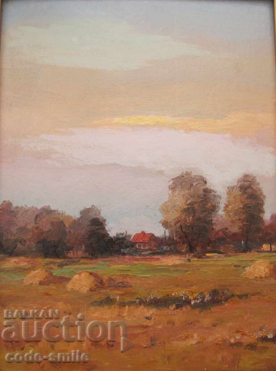 Old painting, rural landscape, oil on cardboard, unsigned Old painting, rural landscape, oil on cardboard, unsigned