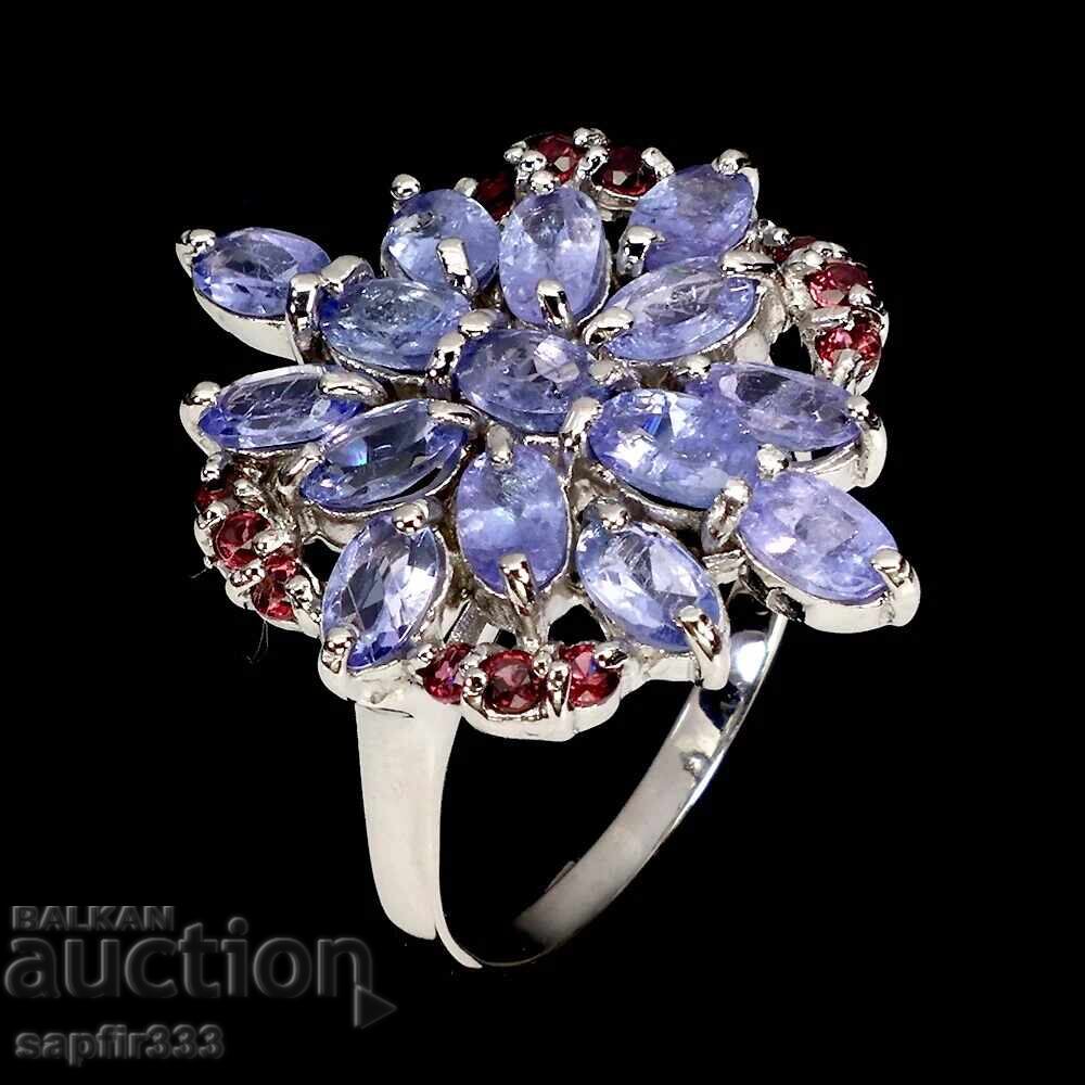LUXURIOUS ELEGANT RING WITH NATURAL TANZANITES AND RHODOLITES with price 359.00 BGN | € 183.55