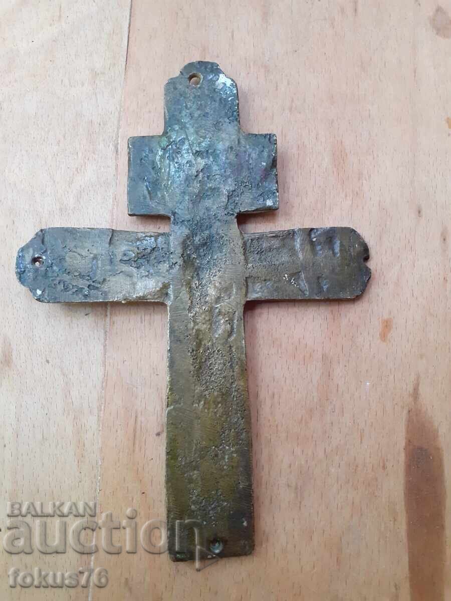 Large, old Revival bronze cross, crucifixion, religion - 5
