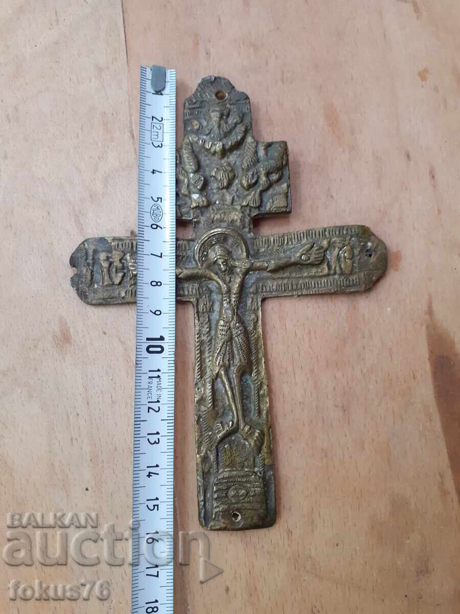 Large, old Revival bronze cross, crucifixion, religion - 6