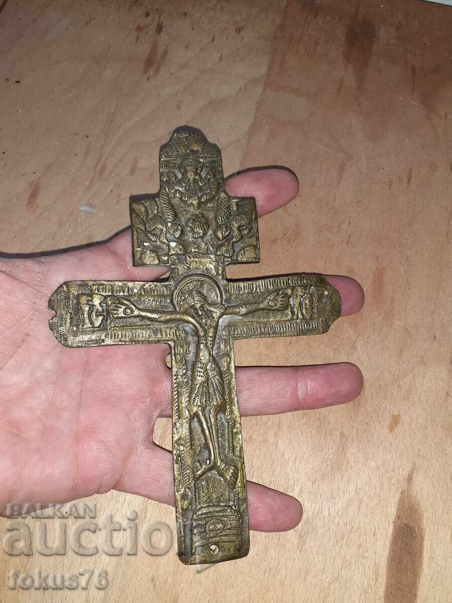 Large, old Revival bronze cross, crucifixion, religion - 7