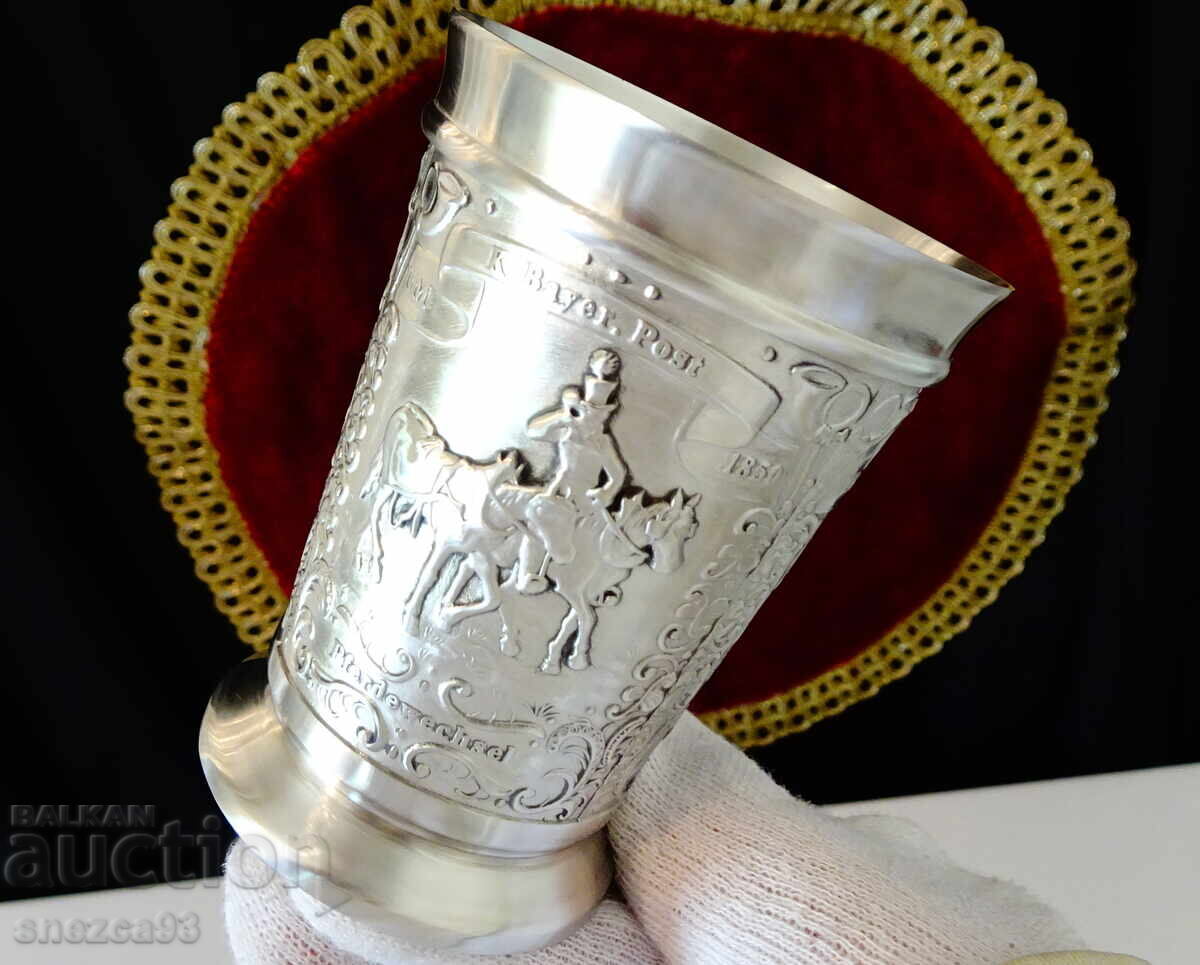 Чаша от калай за вино с пощенски коне. - 7 Чаша от калай за вино с пощенски коне. - 7