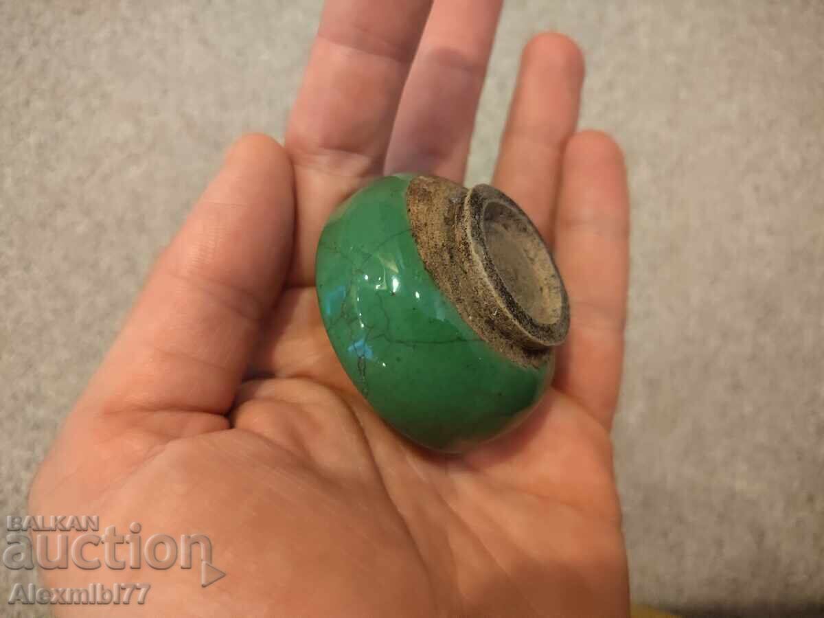 Livrarea Meiji - ceșcuță veche japoneză din ceramică verde pentru sake - Japonia