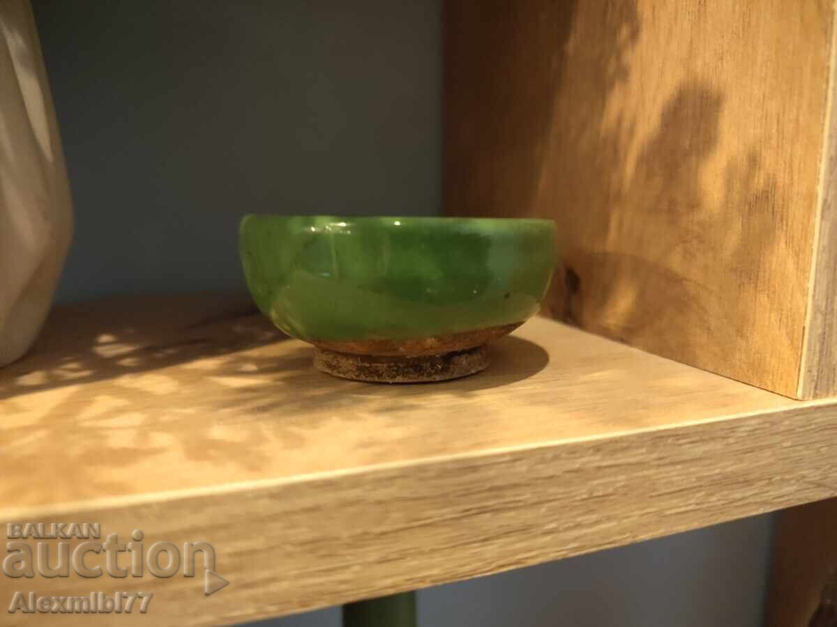Meiji - ceșcuță veche japoneză din ceramică verde pentru sake - Japonia
