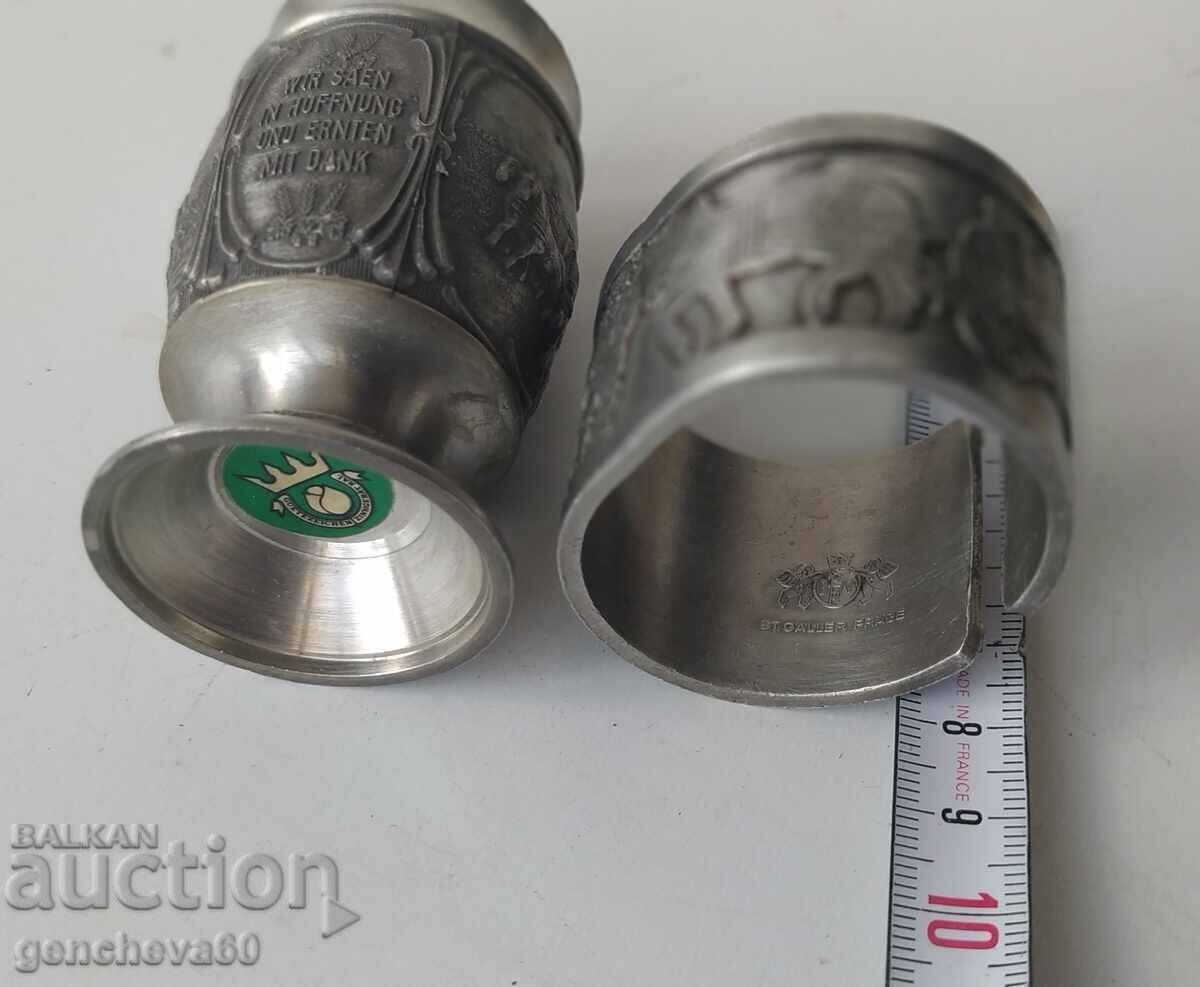 Αντίκα δαχτυλίδι πετσέτας από κασσίτερο ST.GALLER και φλιτζάνι - 6