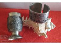 Antique pewter napkin ring ST.GALLER and cup