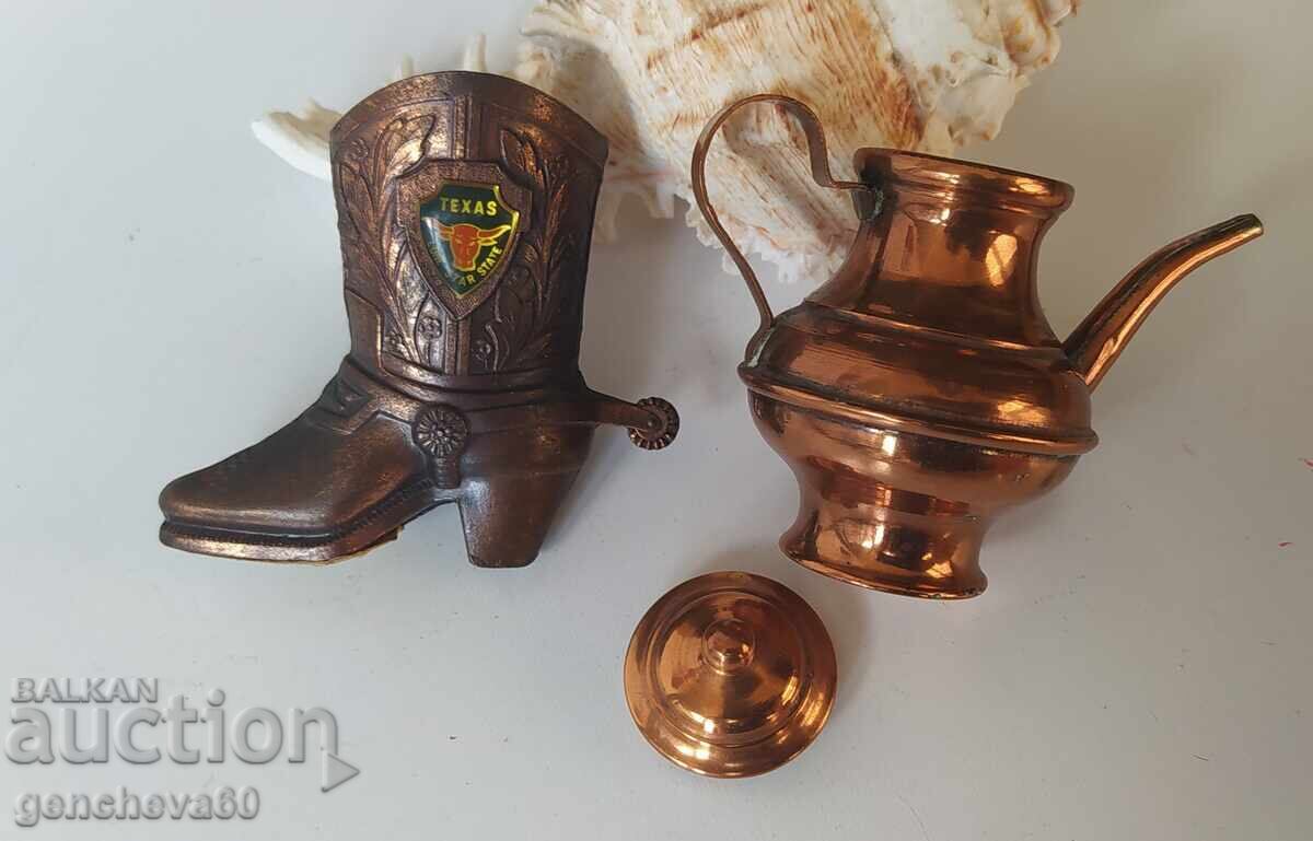 Delivery of Vintage Copper Miniature Cowboy Boots and Teapot