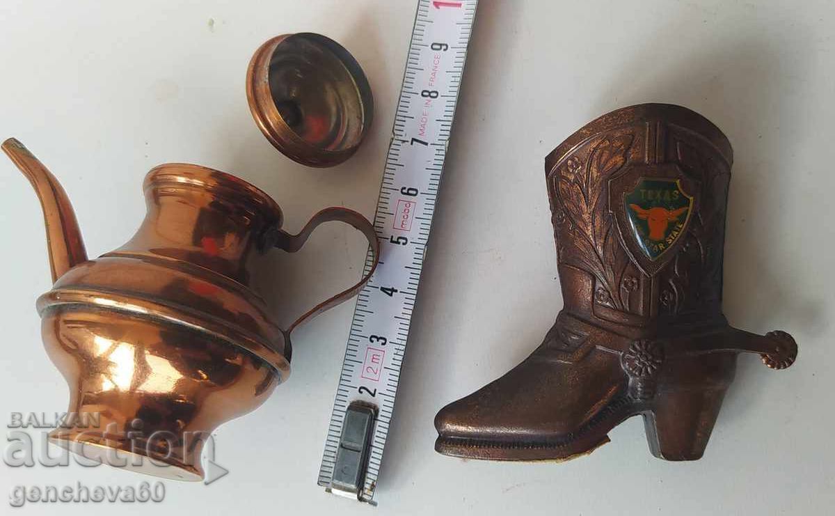 Miniaturi vintage din cupru, cizme de cowboy și ceainic - 6