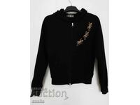 Black sweatshirt with hood and ornaments, cotton