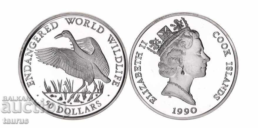 Cook Islands 50 Dollars 1990, Диви животни - жерав