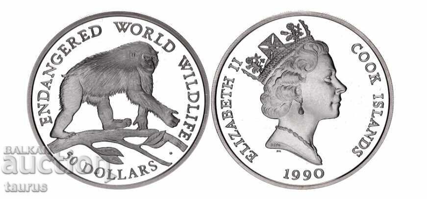 Cook Islands 50 Dollars 1990, Диви животни - шимпанзе Cook Islands 50 Dollars 1990, Диви животни - шимпанзе